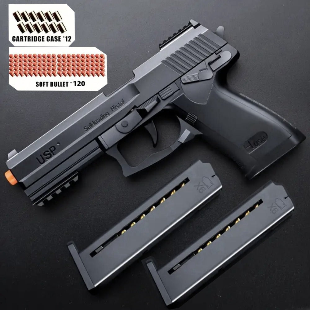 USP Bullet Toy Gun Pistol with Shell Ejecting, Continuous Rapid-Fire Foam Blaster for Boys & Girls