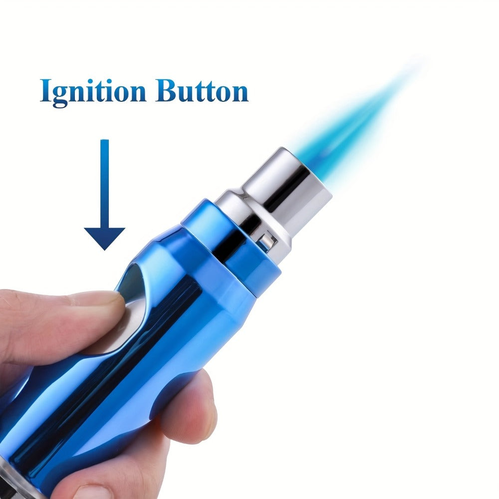 Blue Refillable Butane Torch Lighter with Adjustable Jet Flame, Wide Nozzle and Gift Box Included
