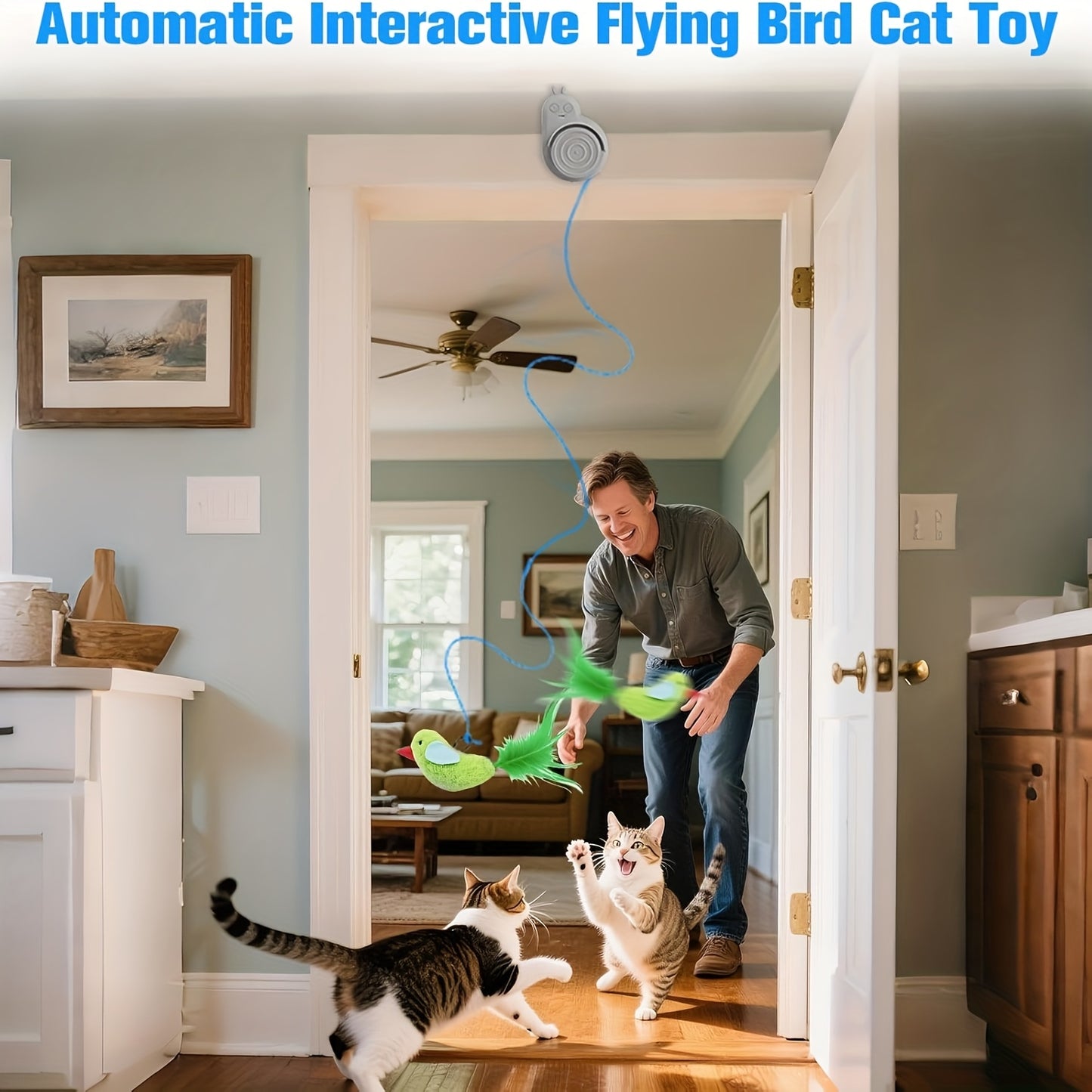 Interactive Cat Toy Electric Flying Bird Feather – Automatic Stick-On Hanging Toy for Indoor Cats & Kittens