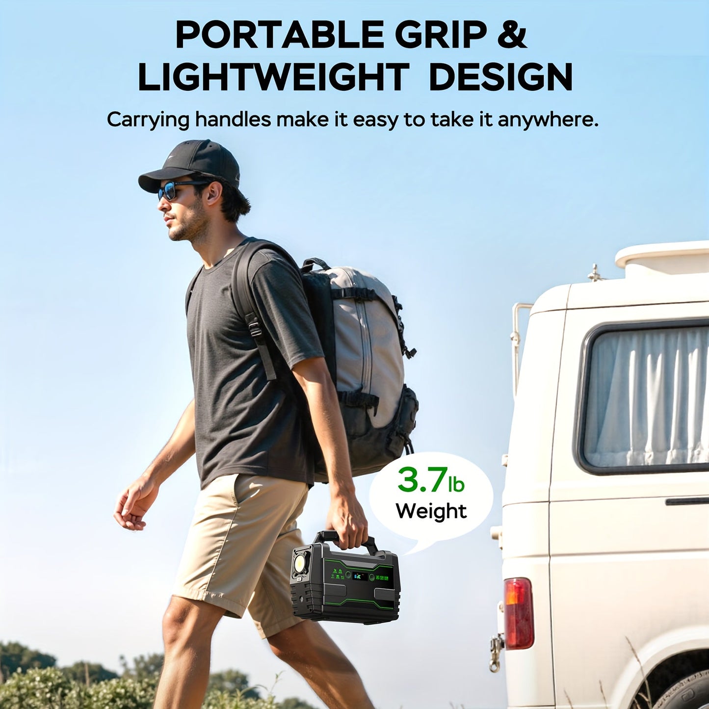 Portable Power Station 155Wh or 222Wh Configurations with AC Outlet, USB Ports, LED Light and Solar Option