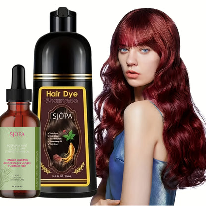 Hair Dye Kit 3-in-1 Color Shampoo with Rosemary Oil 500ml - Natural Safe No Ammonia Quick for Bath Time, Home Spa and Personal Care