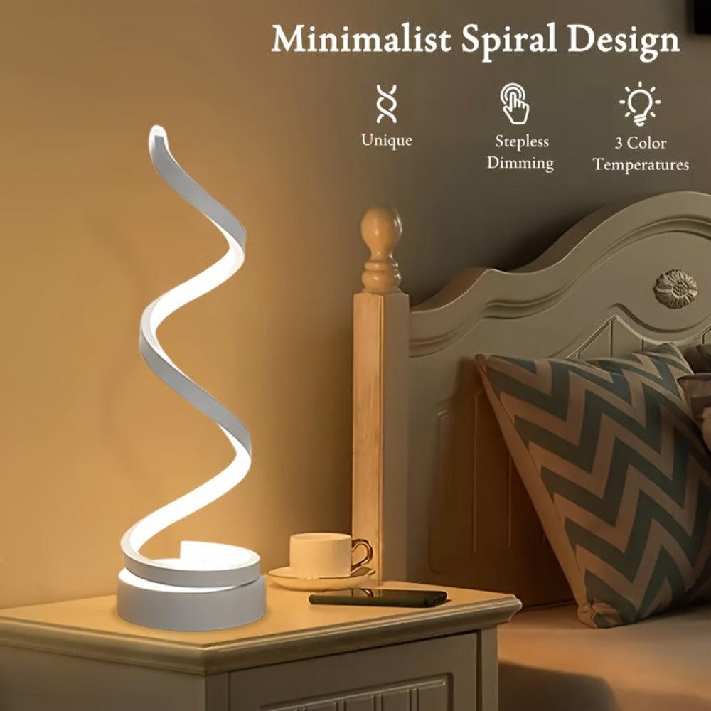 Dimmable Spiral Table Lamp with Touch Control & USB-C Charging Port, 3-Way Brightness Bedside Nightstand Lamp