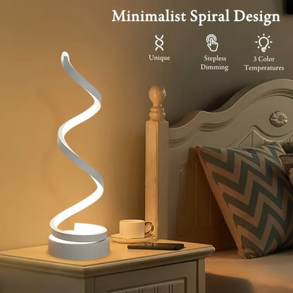 Dimmable Spiral Table Lamp with Touch Control & USB-C Charging Port, 3-Way Brightness Bedside Nightstand Lamp