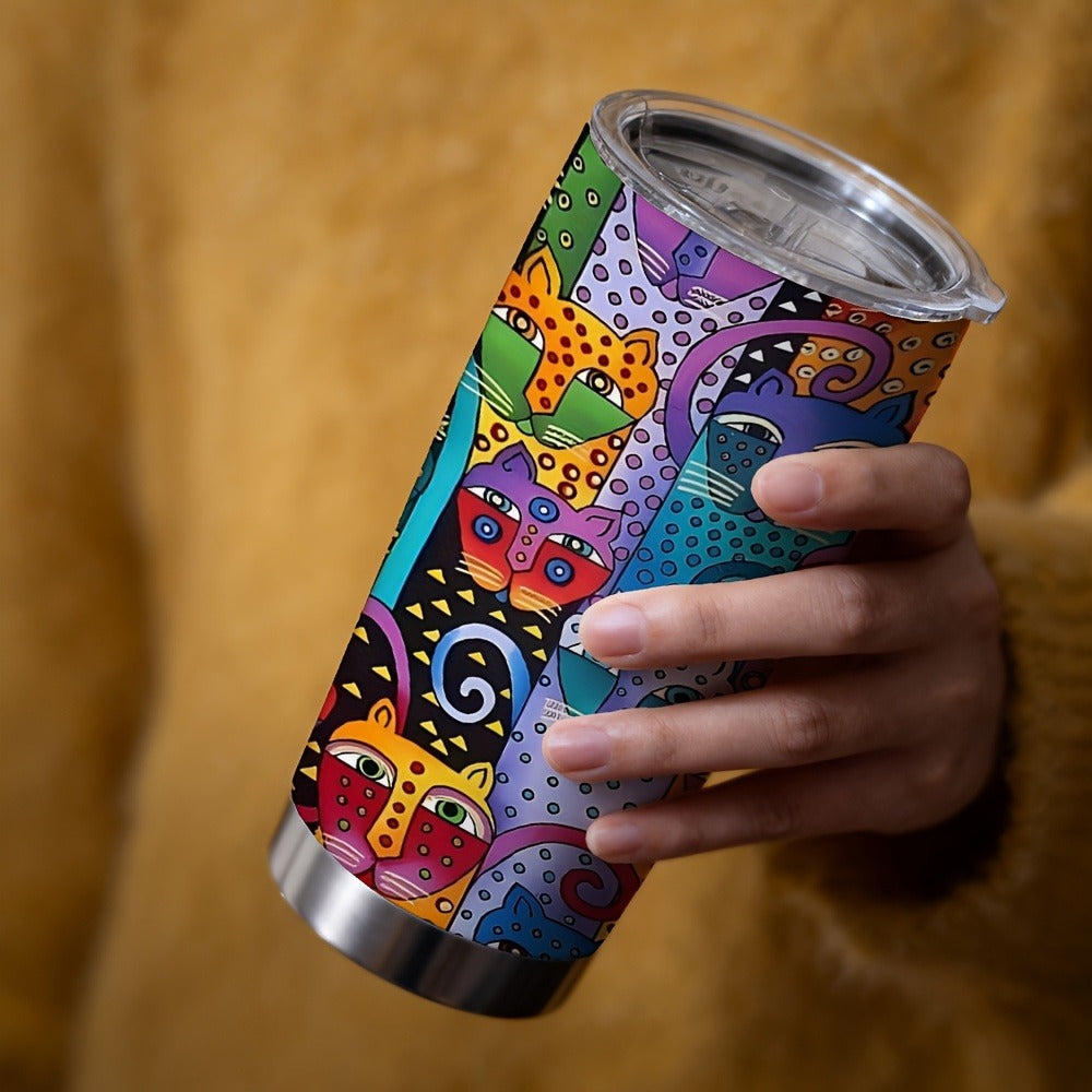 Insulated Tumbler 20oz Abstract Cat Graphic with 304 Stainless Steel, Lid and Straw for Everyday Use
