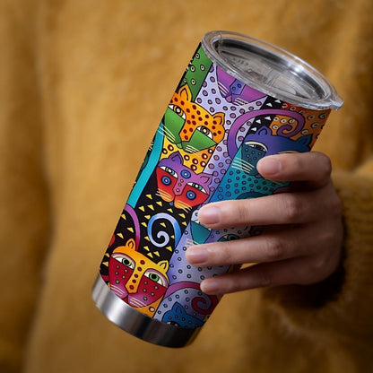 Insulated Tumbler 20oz Abstract Cat Graphic with 304 Stainless Steel, Lid and Straw for Everyday Use