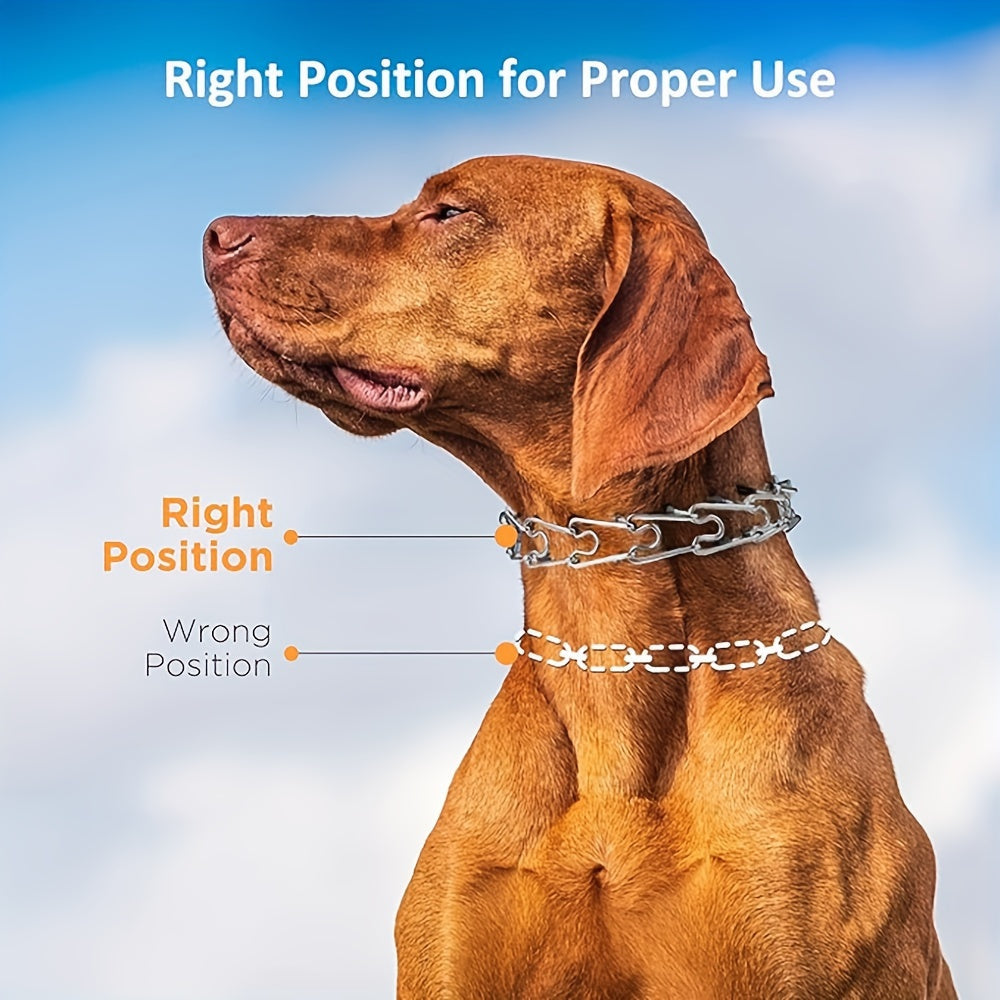 Dog Training Collar Adjustable Prong Design in Silver-Tone Steel with Rubber Tips and S or M Link Sizes