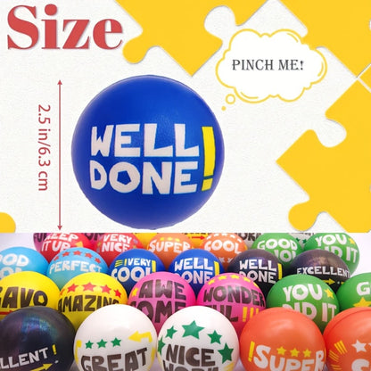 Motivational Squeeze Stress Balls 24 Pack Multicolor, 2.48" Squishy Balls with Positive Affirmation Slogans for Classroom Prizes