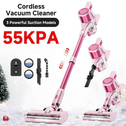 Cordless Vacuum Cleaner 55KPa 8-in-1 Stick Vacuum with LED Light 180° Swivel Wireless for Entryways, Bedrooms and Living Spaces