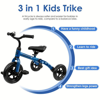 3-in-1 Toddler Tricycle & Balance Bike for Kids Ages 2-5, Folding Trike with Adjustable Seat & Removable Pedals