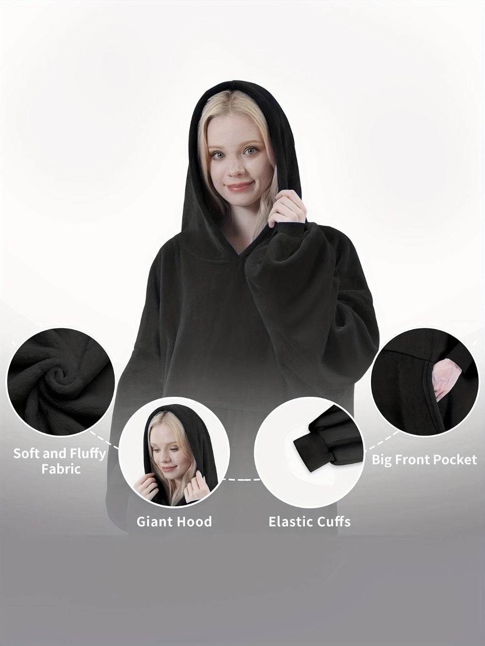 Oversized Wearable Blanket Hoodie Jacket – 350-400gsm Thick Warm Suede Flannel, Hooded Pocket Lazy Coat for Women & Men, 5 Colors