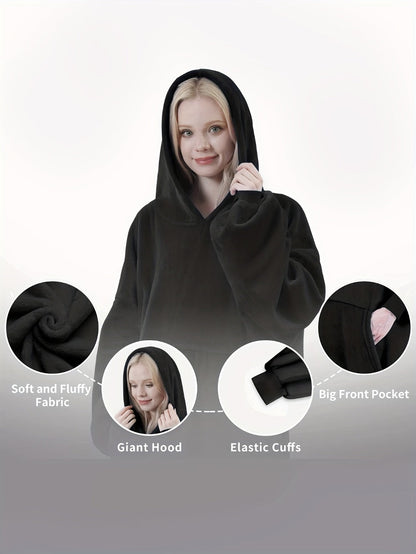 Oversized Wearable Blanket Hoodie Jacket – 350-400gsm Thick Warm Suede Flannel, Hooded Pocket Lazy Coat for Women & Men, 5 Colors