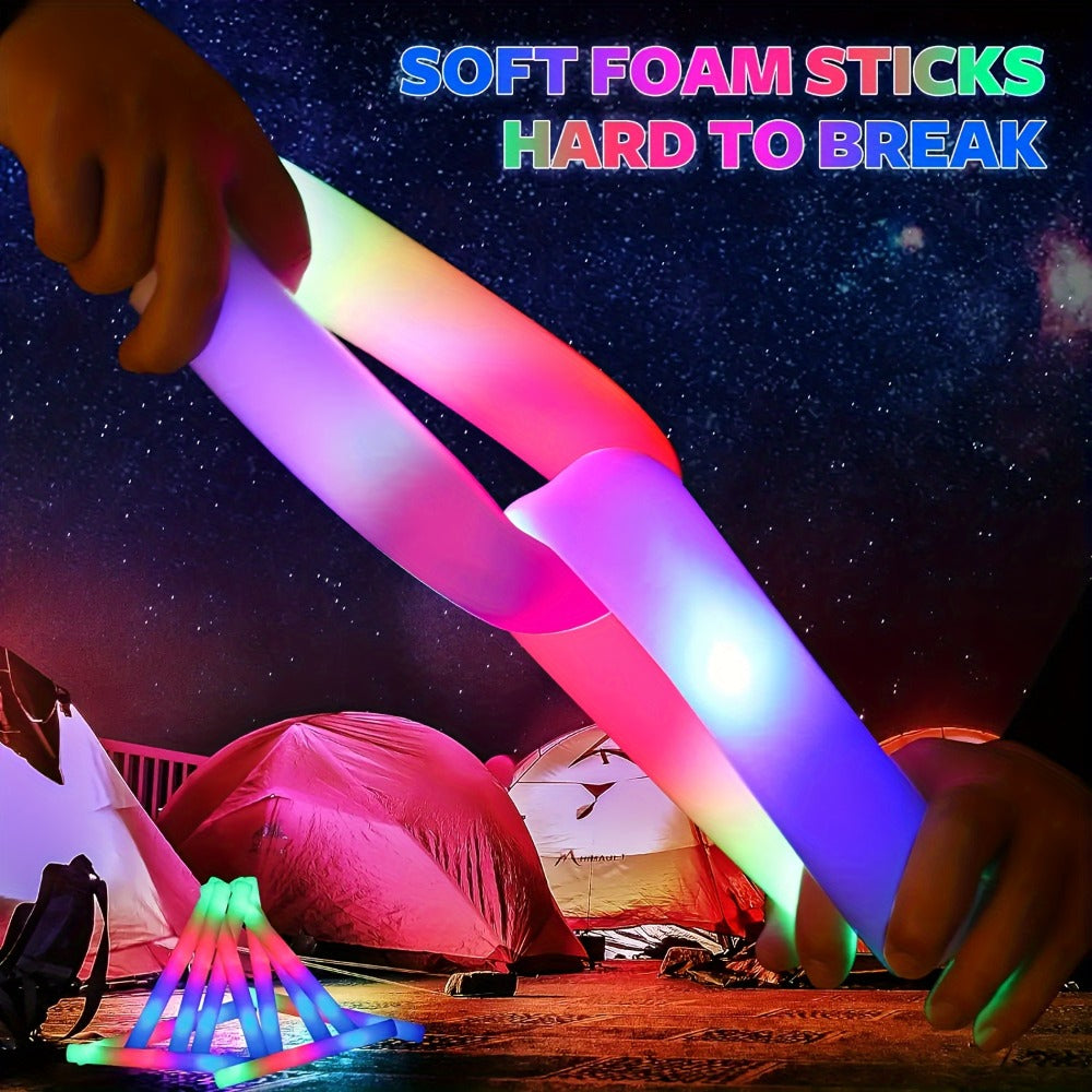 LED Foam Glow Stick Party Supplies Pack with 30 Multi-Color Flashing Sticks and Included Batteries