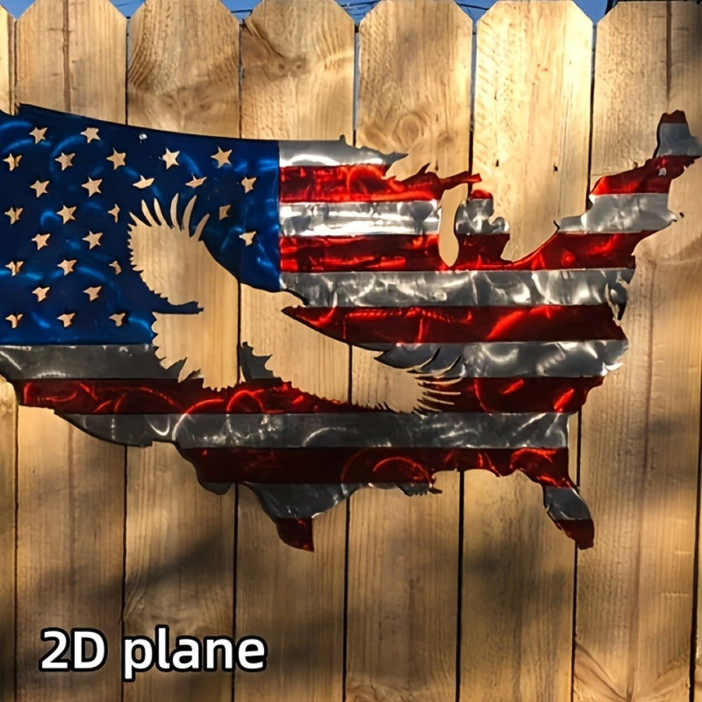 American Flag and Bald Eagle Metal Wall Art in 15.7 x 9.8-Inch Flat Silhouette Design for Home or Office Display