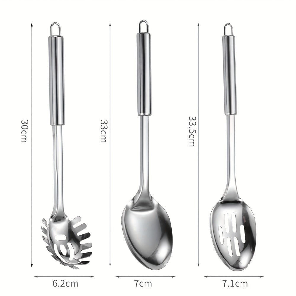 Kitchen Utensils Nine-Piece 304 Stainless Steel Set with Hanging Loops and Mixed Cooking Tools