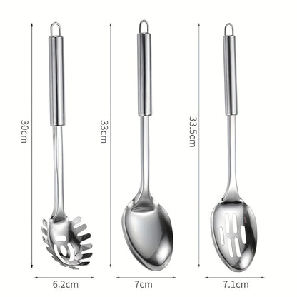 Kitchen Utensils Nine-Piece 304 Stainless Steel Set with Hanging Loops and Mixed Cooking Tools