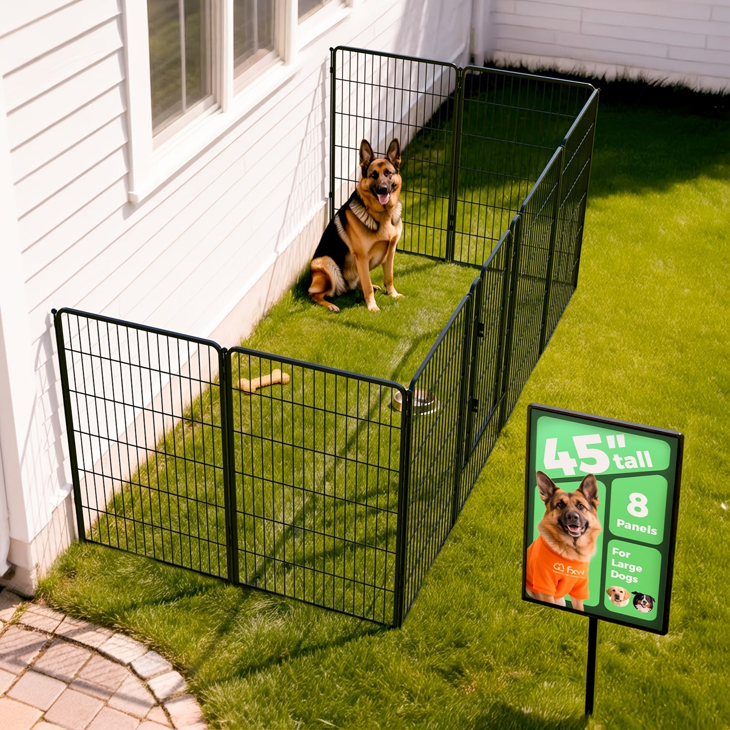 Dog Playpen with Gate – Heavy Duty Metal Pet Exercise Pen for Large Medium Small Dogs, 8/16/24/32/48 Panels, 24/32/40/45/50 Inch Height