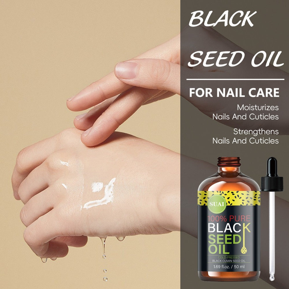 Black Seed Oil 100% Pure Cold Pressed Multi-Use Moisturizing Firming Skincare Oil for Face Body Hair Nails Eyelashes Natural Plant Extract
