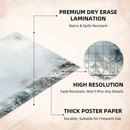 DnD Battle Map 3 Pack 24x36 Inch Dry Erase – Double-Sided 6 Terrain Grid Mats with Dice Accessories & Shoulder Bag
