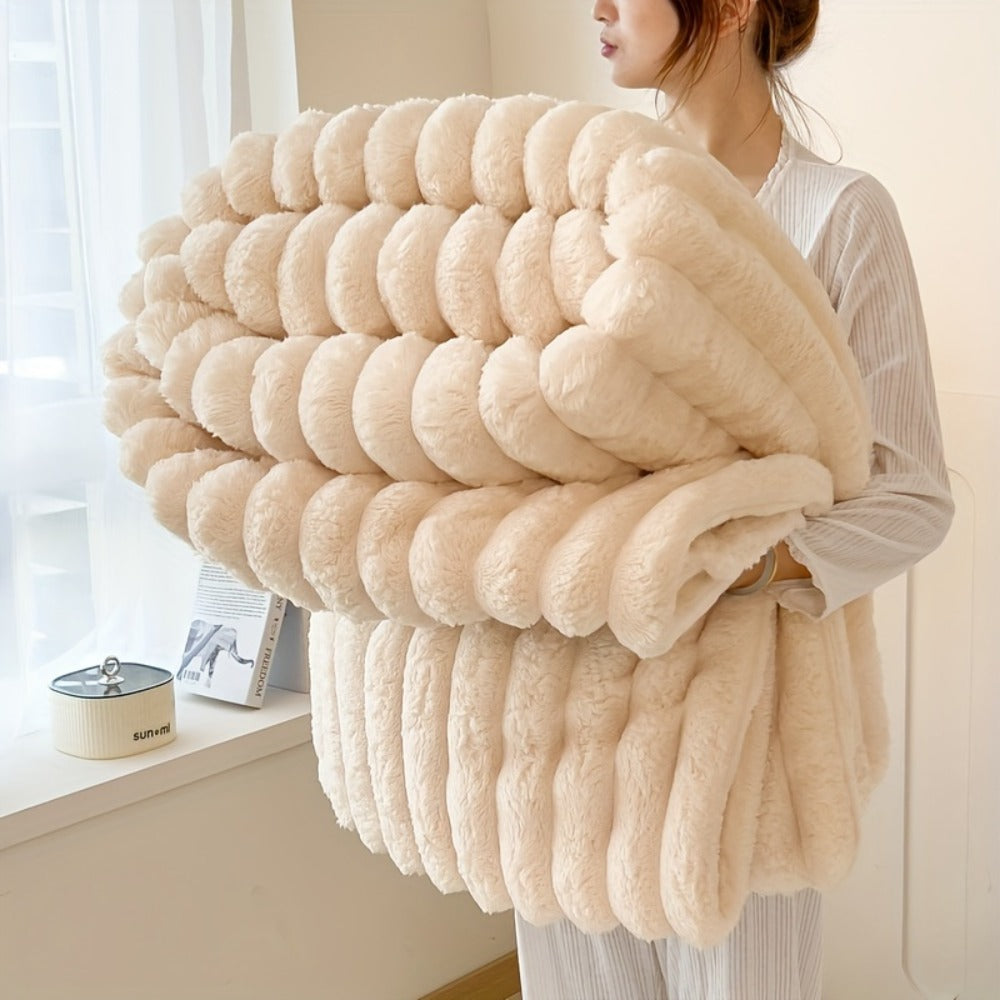 Plush Knit Faux Fur Blanket in Space Gray, Creamy White or Pink with Two Large Metric Size Options