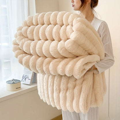 Plush Knit Faux Fur Blanket in Space Gray, Creamy White or Pink with Two Large Metric Size Options