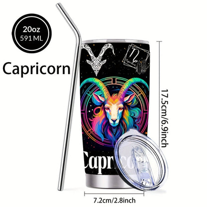 Insulated Tumbler 20oz Zodiac Sign 304 Stainless Steel with Lid, Straw and 12 Horoscope Options