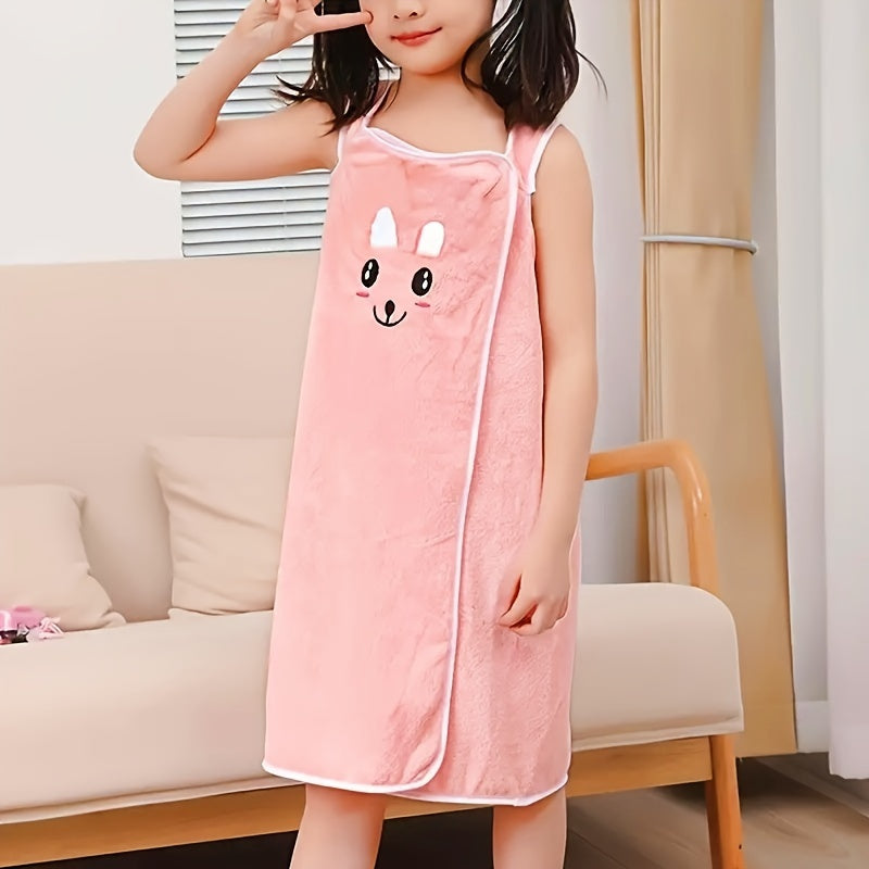 Bunny Ears Bath Towel Wrap for Girls - 250GSM Microfiber Cartoon Bath Skirt, Cute Kawaii Robe for Ages 6-12