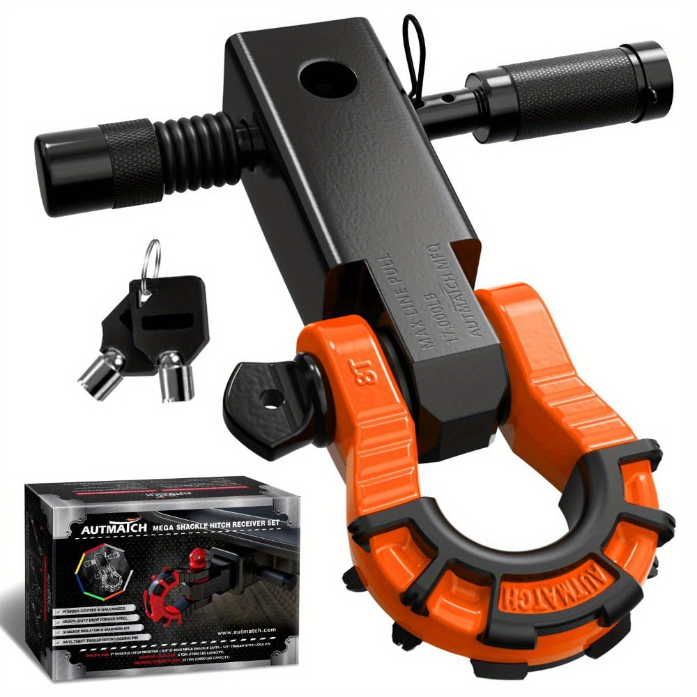 Shackle Hitch Receiver 2-Inch 68, 000 lb Break Strength with 3/4" D-Ring & 5/8" Hitch Lock Pin – Heavy Duty Drop Forged Steel 8-Ton Vehicle
