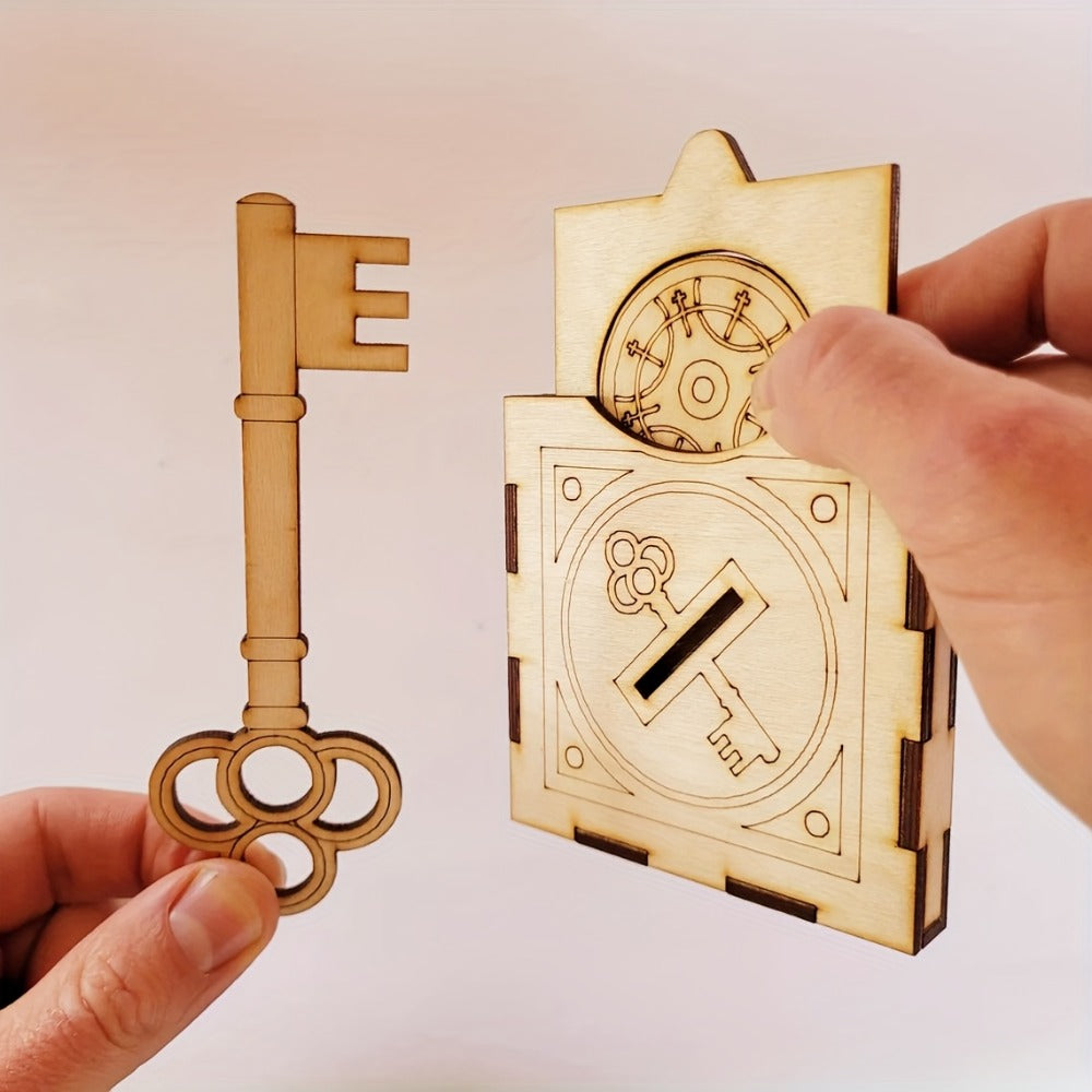 Wooden Magic Trick Set 4-Piece Kit, STEM Magic Puzzles with Sword Finger, Coin & Key Penetration
