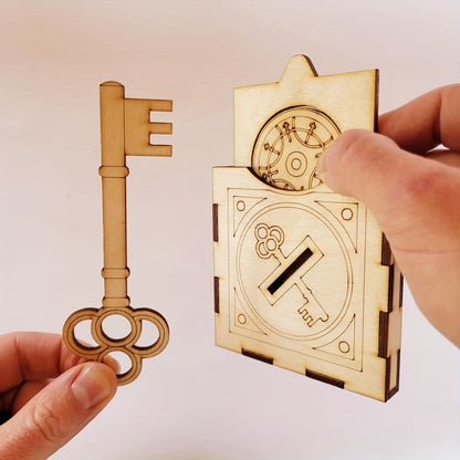 Wooden Magic Trick Set 4-Piece Kit, STEM Magic Puzzles with Sword Finger, Coin & Key Penetration