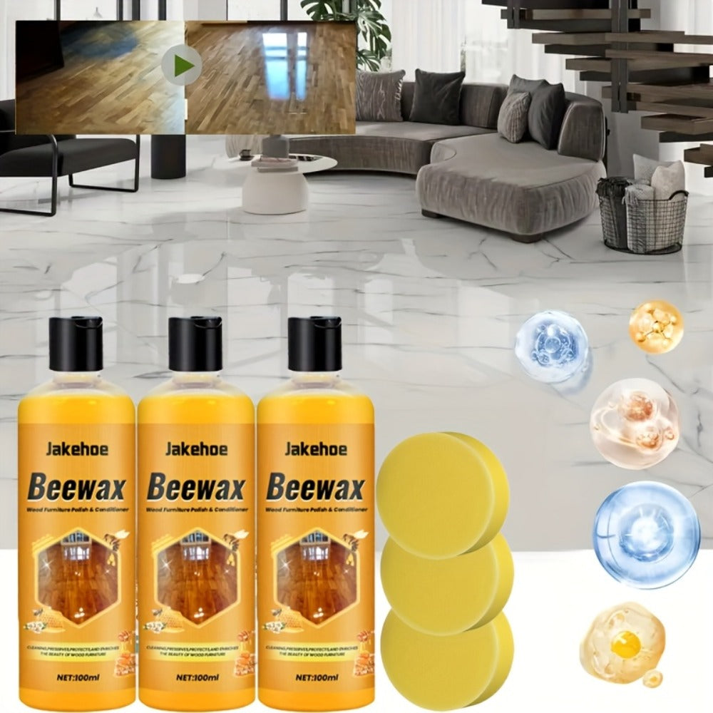 Beeswax Floor Cleaner & Polish – Natural Wood Floor Care Agent with Hydrogen Peroxide, Dust Prevention & Bright Polishing for Hardwood