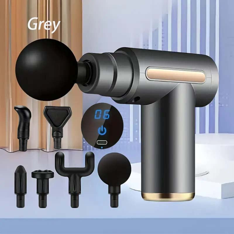 Compact Massage Gun with Digital Control Display, Multiple Pictured Heads and Four Color Options