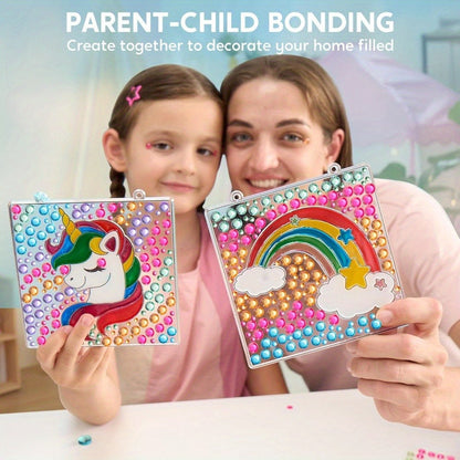 Suncatcher Painting Kit 4pcs for Kids, 2-in-1 Window Art with Gem Stickers & Paint Pens, Butterfly Unicorn Rainbow Sun Designs