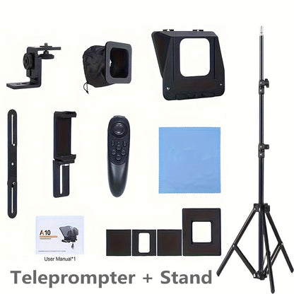 A10 Portable Teleprompter for Smartphone & DSLR Camera, Phone Holder & Remote Control for Video Recording