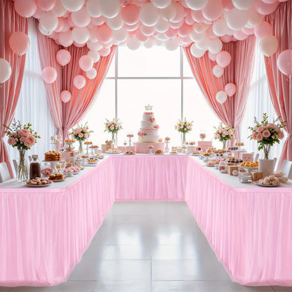 Six-Foot Gathered Tulle Table Skirt with Ten Solid or Multicolor Options for Parties and Events