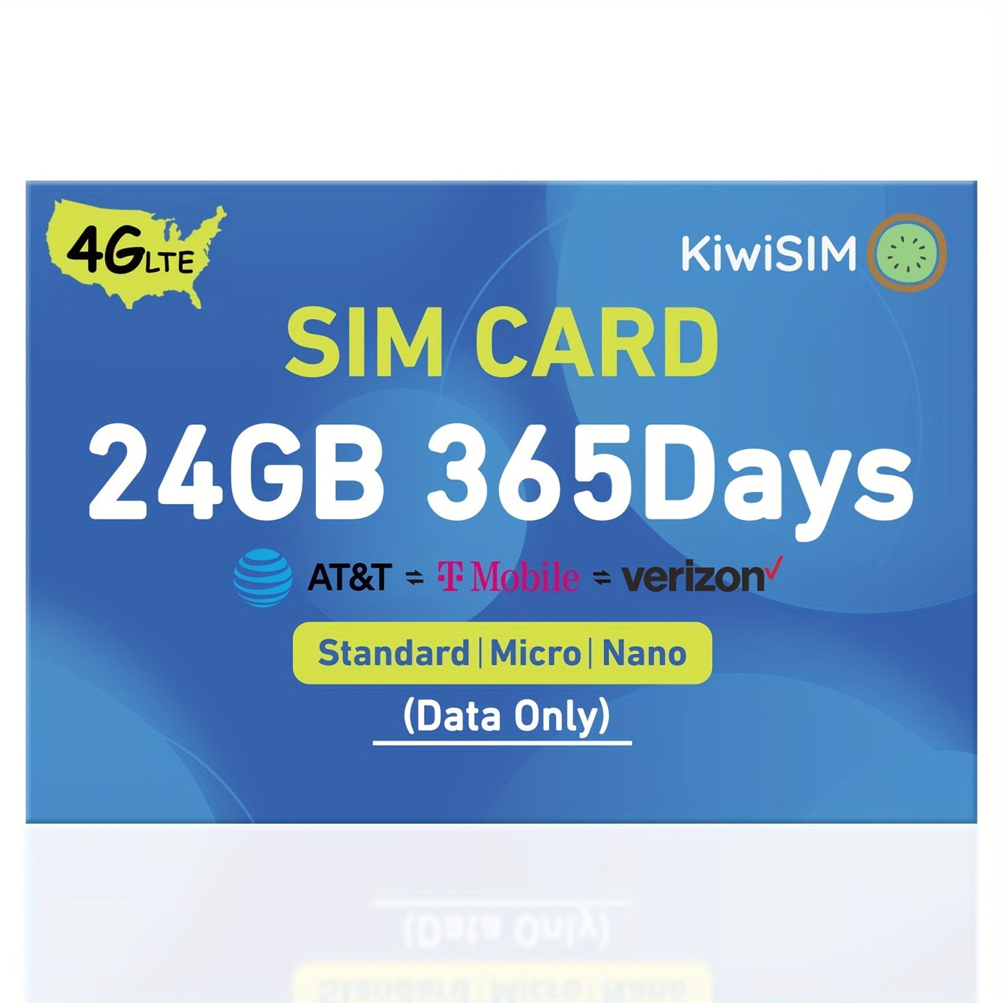 Prepaid Data SIM Card USA 4G LTE KIWISIM Auto-Switch AT&T & T-Mobile, No Contract No Monthly Fee