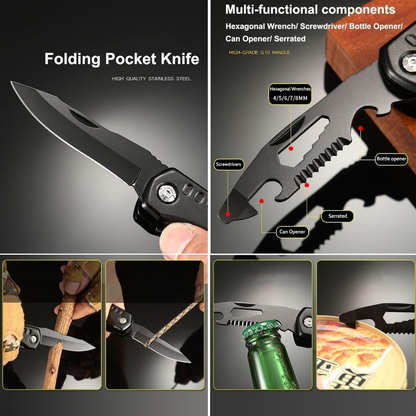 16-in-1 Multitool Stainless Steel – Compact EDC Pocket Tool with Pliers, Adjustable Wrench, Screwdrivers & Knife | Camping Gear & Gift