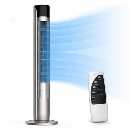 36-Inch Floor-Standing Tower Fan with Remote Control, 9.84-Inch Base and Titanium Gray or Black Finish