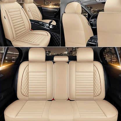 Car Seat Covers 5-Seat PU Leather Set with Front Storage Pocket, Armrest Piece and Eight Colors