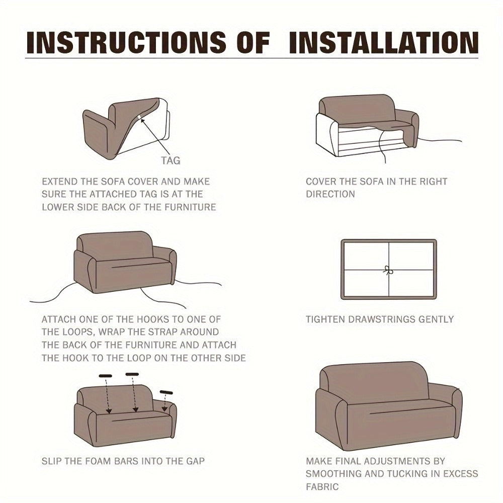 Sofa Cover Solid-Color Fitted Slipcover Options for 1, 2, 3 or 4-Seater Sofas and Separate Pillowcase