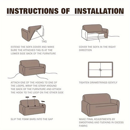 Sofa Cover Solid-Color Fitted Slipcover Options for 1, 2, 3 or 4-Seater Sofas and Separate Pillowcase