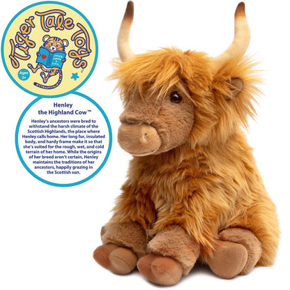 Stuffed Animal Henley Highland Cow with 14-Inch Scale, Shaggy Brown Coat and Care for Character Display, Room Decor and Gift Presentation