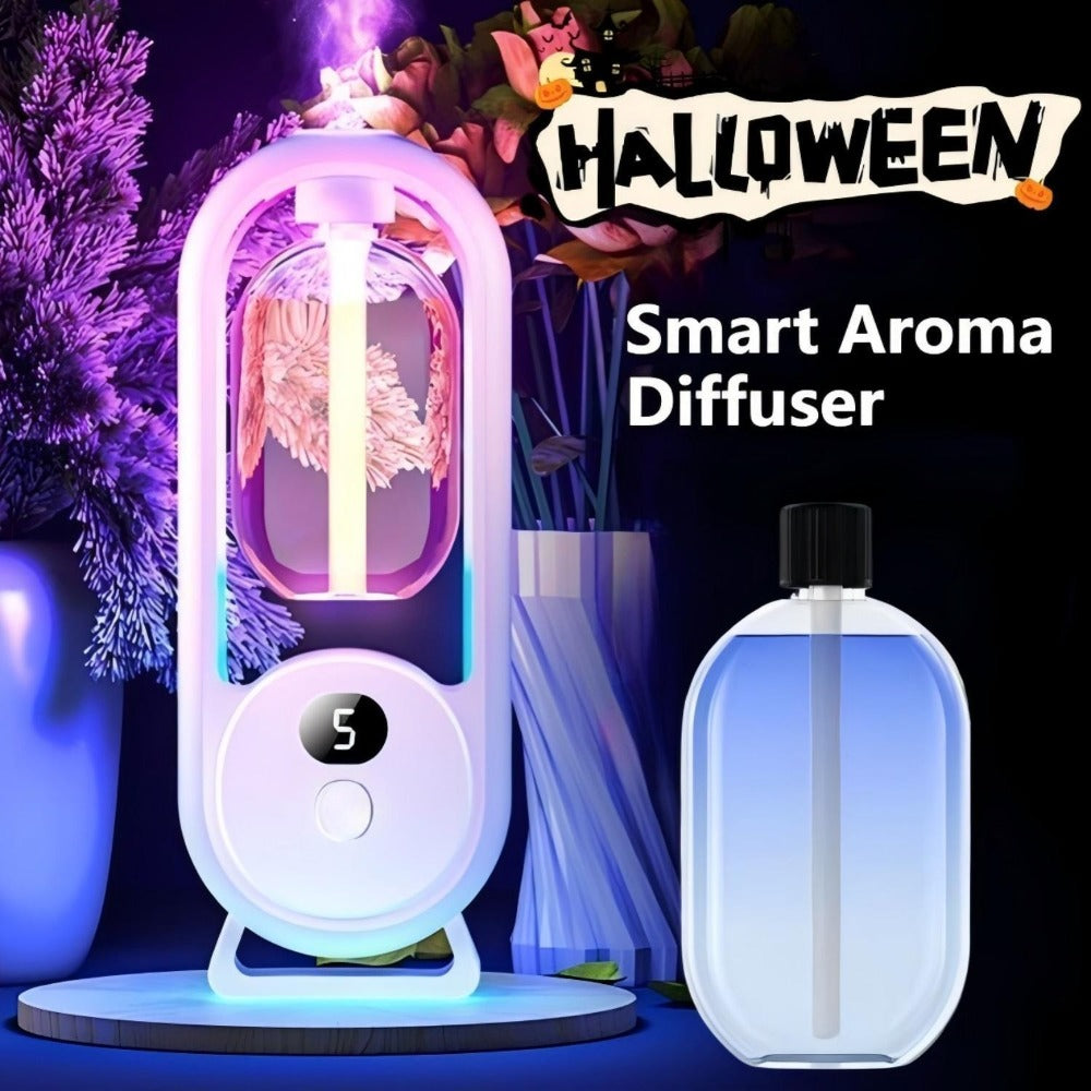 Aroma Diffuser with Five Intensity Settings, Color-Lighted Bottle Window and One- or Three-Oil Bundle Options