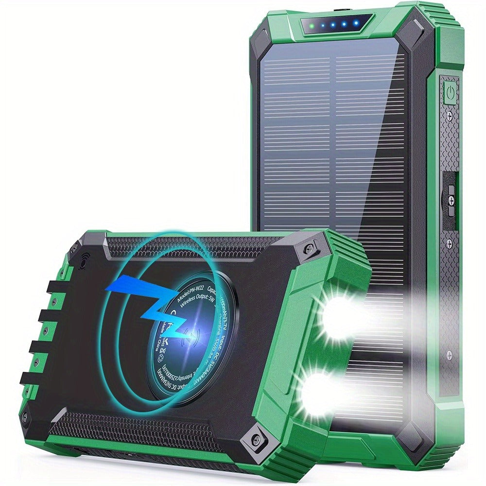 Power Bank Solar 28800mAh or 42800mAh with Wireless Charging, Four Cables and Dual Flashlights
