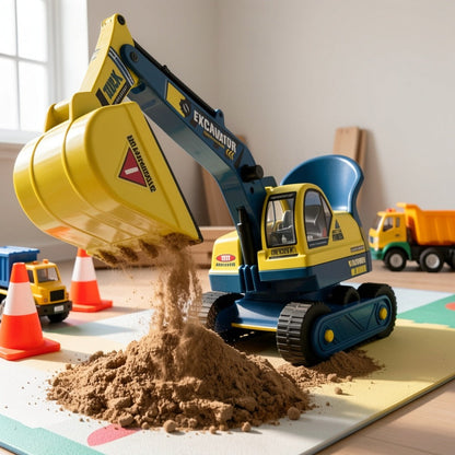 Kids Ride On Excavator Toy Large Beach Sand Digger with Working Scoop Arm, Outdoor Engineering Construction Toy for Toddlers Ages 2-6