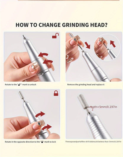 Electric Nail Drill 45000 RPM Rechargeable Kit with LCD Display and White or Golden Color Options