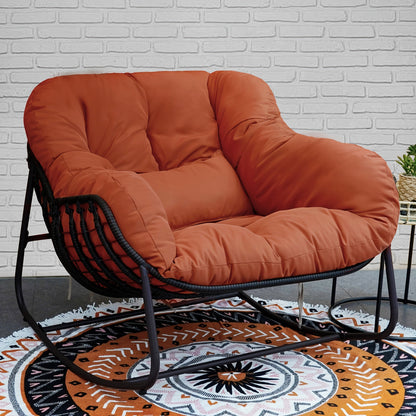 Papasan Rocking Chair Outdoor Wicker Egg Chair with Cushion & Pillow, Large Patio Rocker for Garden