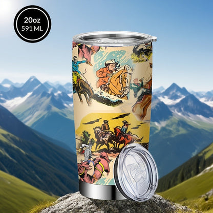 Insulated Tumbler 20oz Cowboy Western Graphic in Yellow Stainless Steel with Lid and Straw