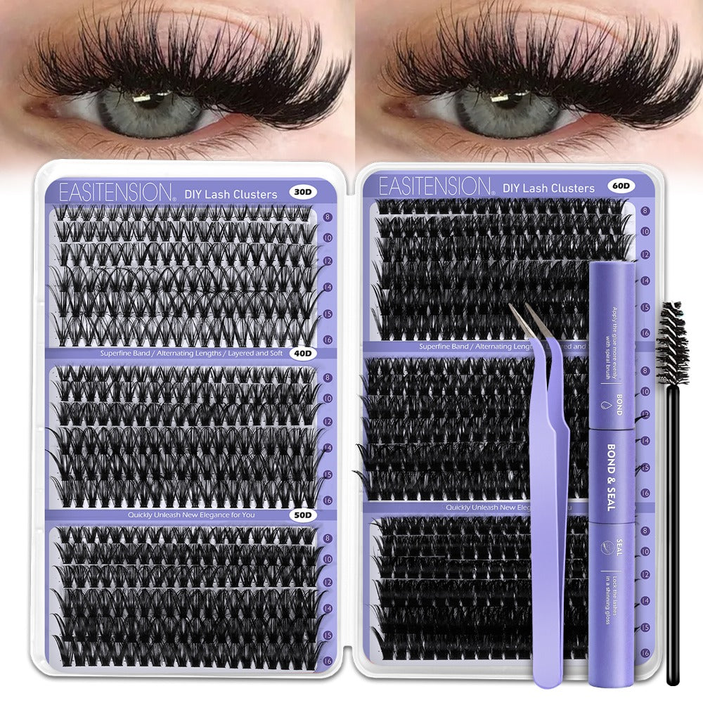 Premade Lash Clusters 708Pcs Mixed Length 30D 50D 80D 100D Wispy Volume Kit – Natural Fluffy DIY Lash Extensions with Bond Seal & Applicator