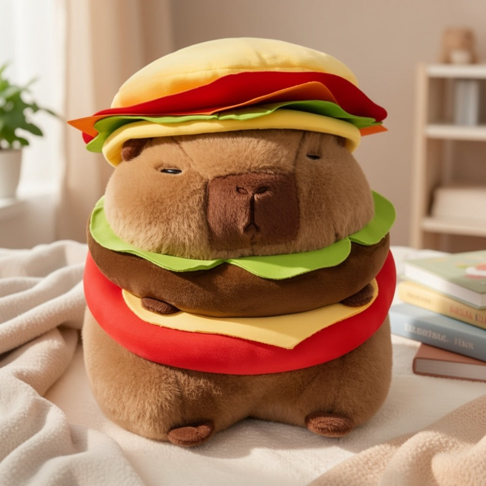 Capybara Plush Stuffed Animal Hamburger Burger Hat Funny Kawaii Plush Toy with the Listed Color, Size or Set Options for Everyday Use