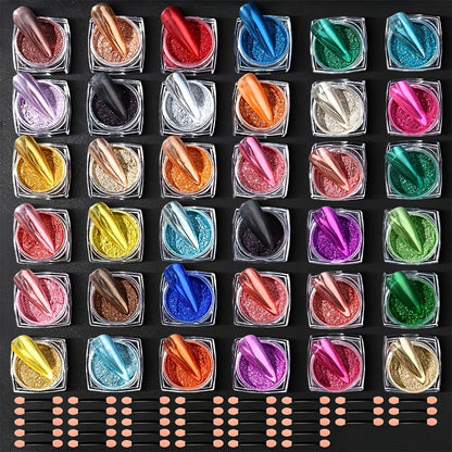 Chrome Holographic Nail Powder Set 36 Colors, Mirror Chrome Glitter Pigment Dust Kit for Gel Nails Acrylic